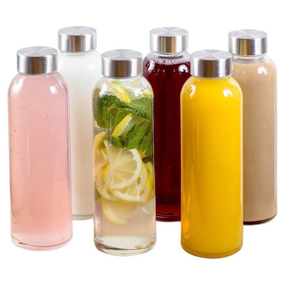 Estilo Glass Water Bottles, 18 oz, Set of 6