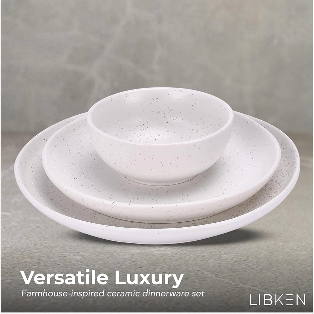 LIBKEN Plates and Bowls Set, White, Set of 12