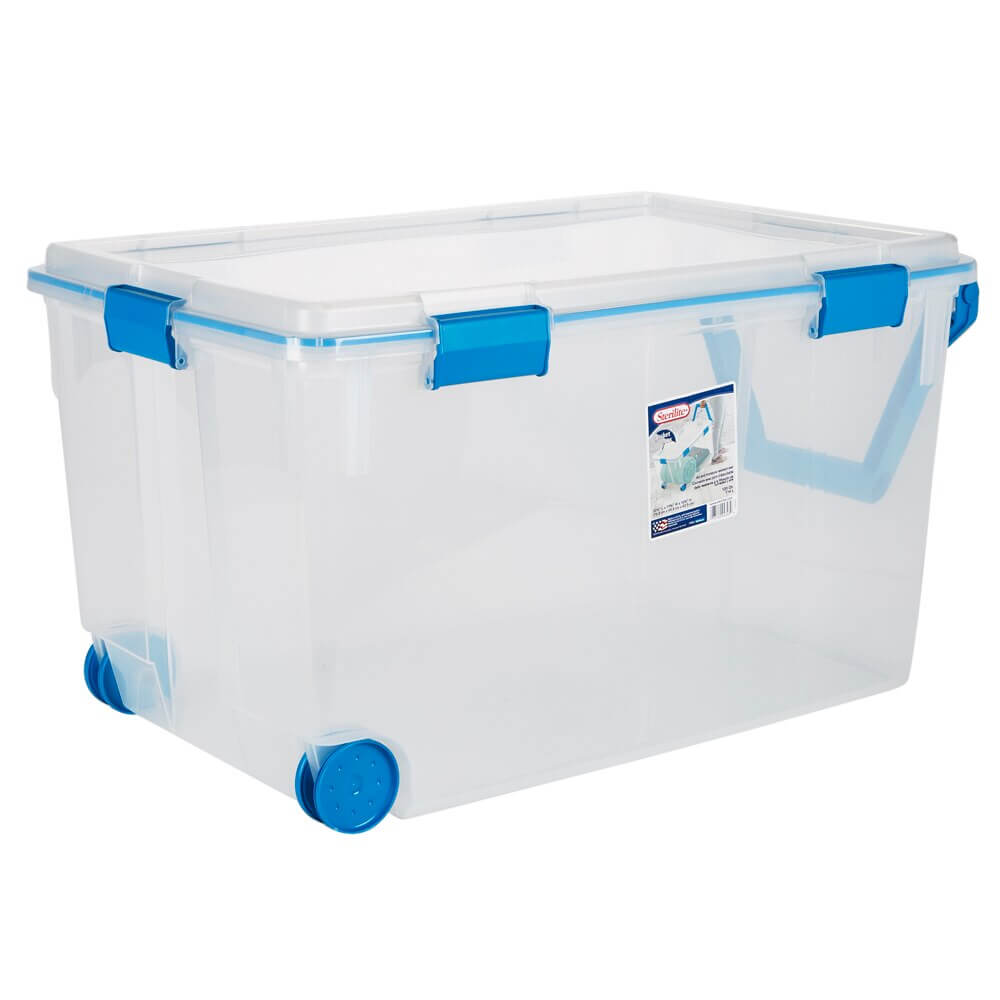 Sterilite 120 Qt Dichtungsbox – Transparent Mit Blauen Riegeln, Luftdicht, Auf Rollen Für Einfachen Transport