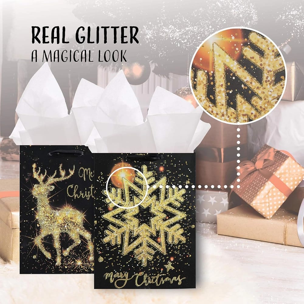 Premium Elegant Christmas Bags, 12 Pack