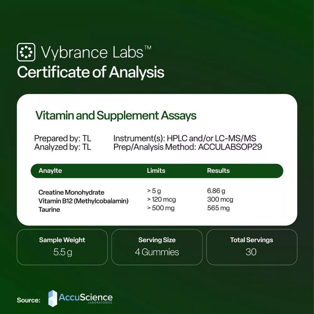Vybrance Labs Creatine Monohydrate Gummies, Green Apple, 120 ct