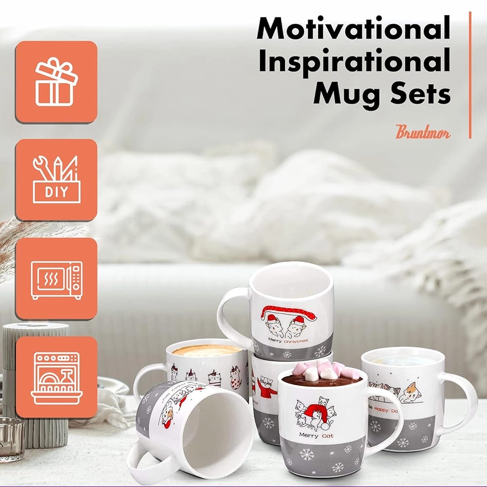 Bruntmor 14 oz Christmas Coffee Mugs, 6 Count