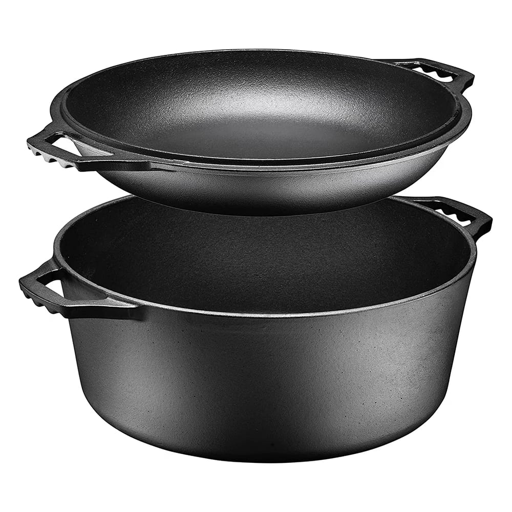 Bruntmor 7 Quart 2 In 1 Double Dutch Oven, Black