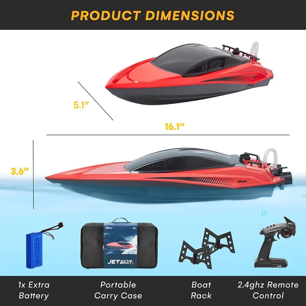 Top Race High-Speed Plastic RC Boat, Red