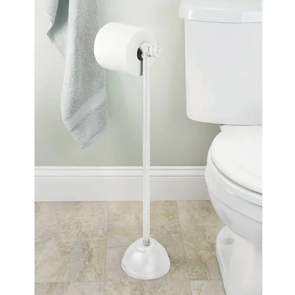 mDesign Metal Toilet Paper Holder & Dispenser for Bathroom, White