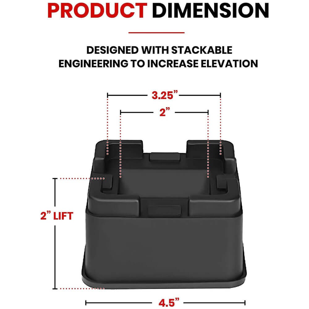 iPrimio 2-Inch Lift V-Shape Bed Risers, Set of 6, Black