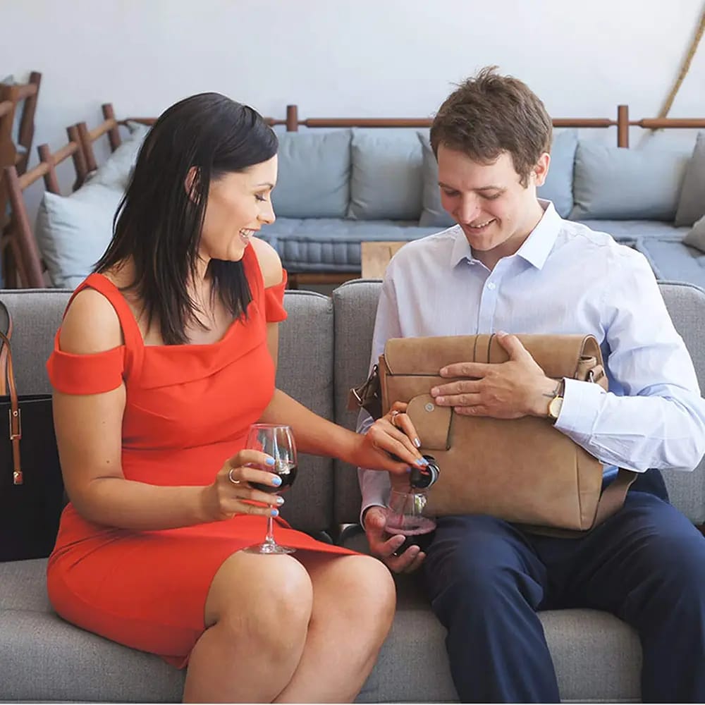 PortoVino Vegan Leather Wine Bag, Camel