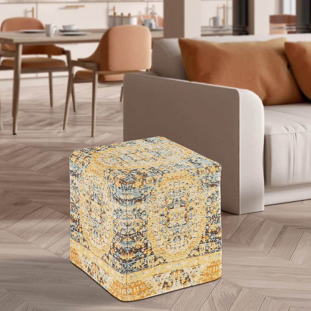 Albany Living Upholstered Square Ottoman, Gold