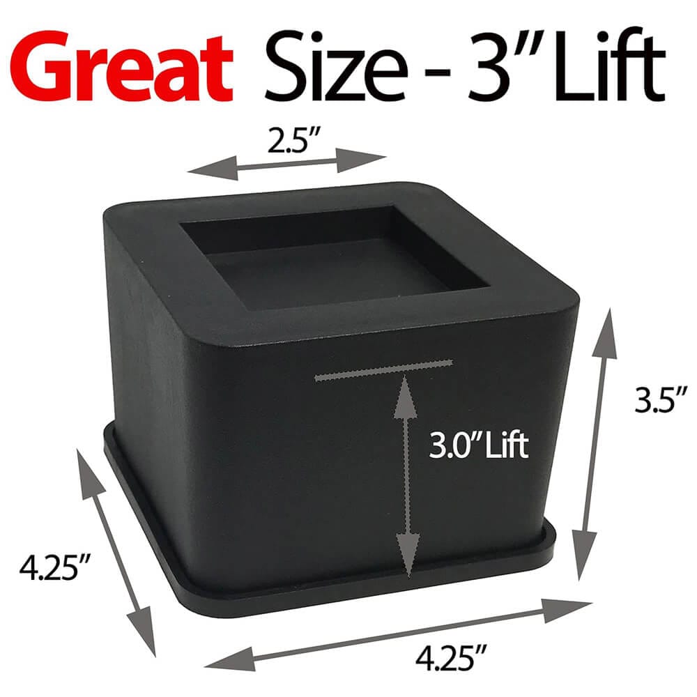 iPrimio 3-Inch Lift Square Bed Risers, Set of 4, Black