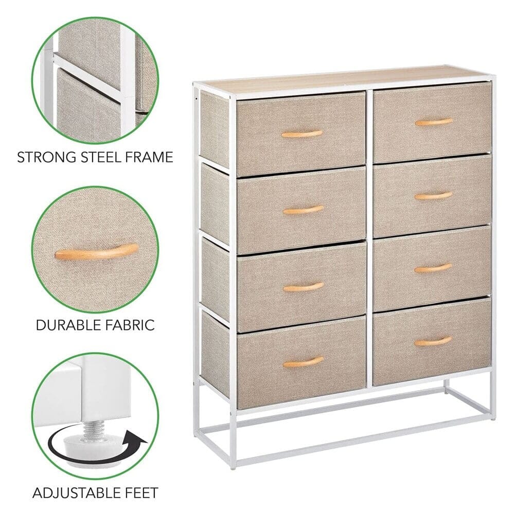 mDesign Modern 8-Drawer Storage Tower, Linen