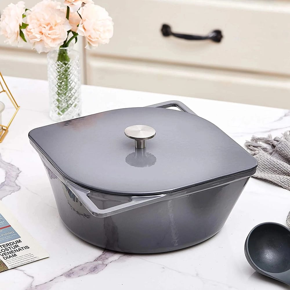 Bruntmor 5 Quart Iron Enameled Dutch Oven, Gray