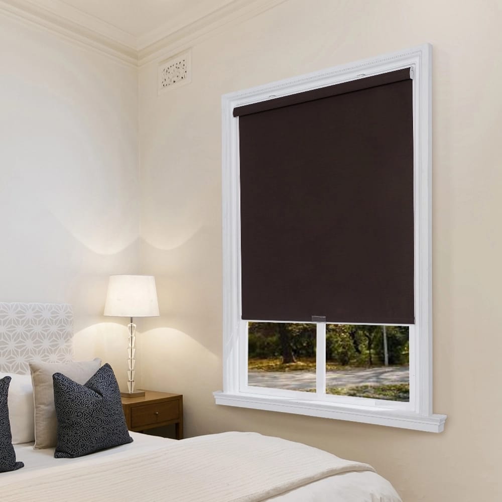 Cordless Faux Silk Fabric Roller Shade, Dark Chocolate, 34" x 66"