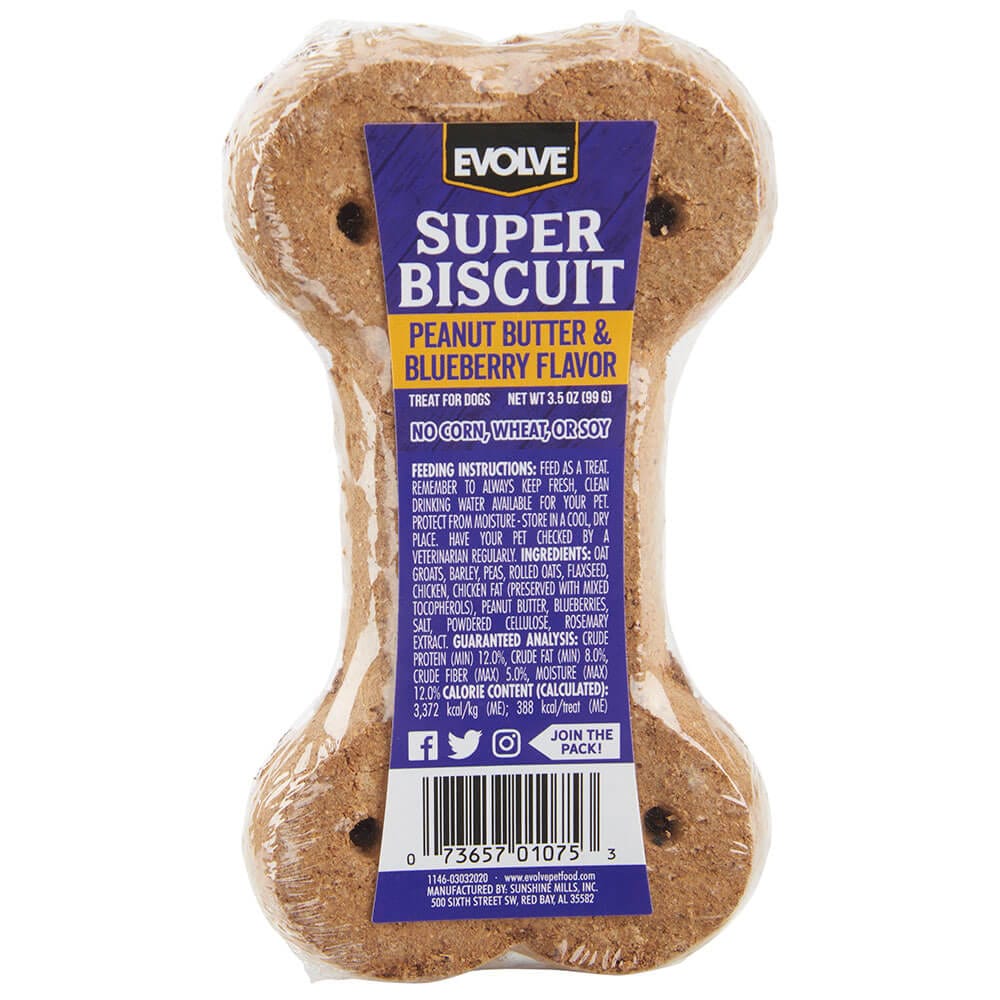 Evolve Peanut Butter & Blueberry Flavor Super Biscuit Dog Treat, 3.5 oz