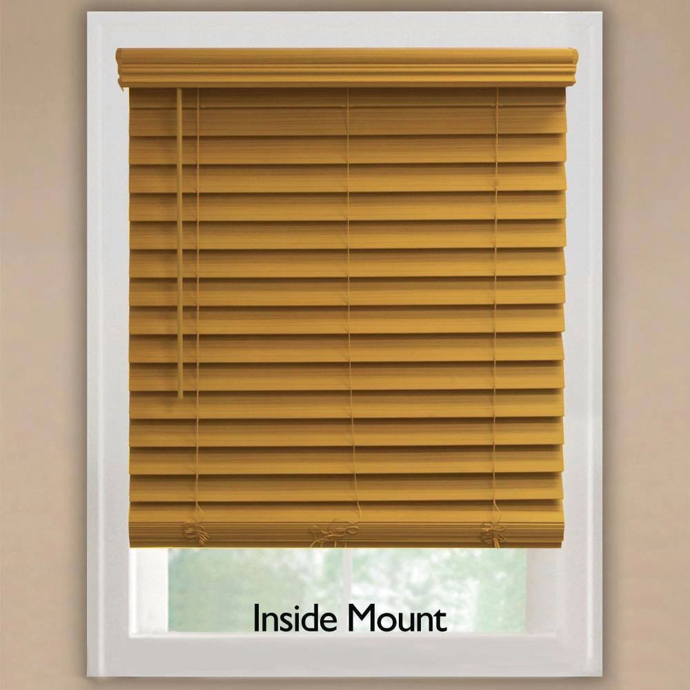 Cordless Premium Faux Wood Blinds with 2.5" Slats, Chestnut, 35" x 64"