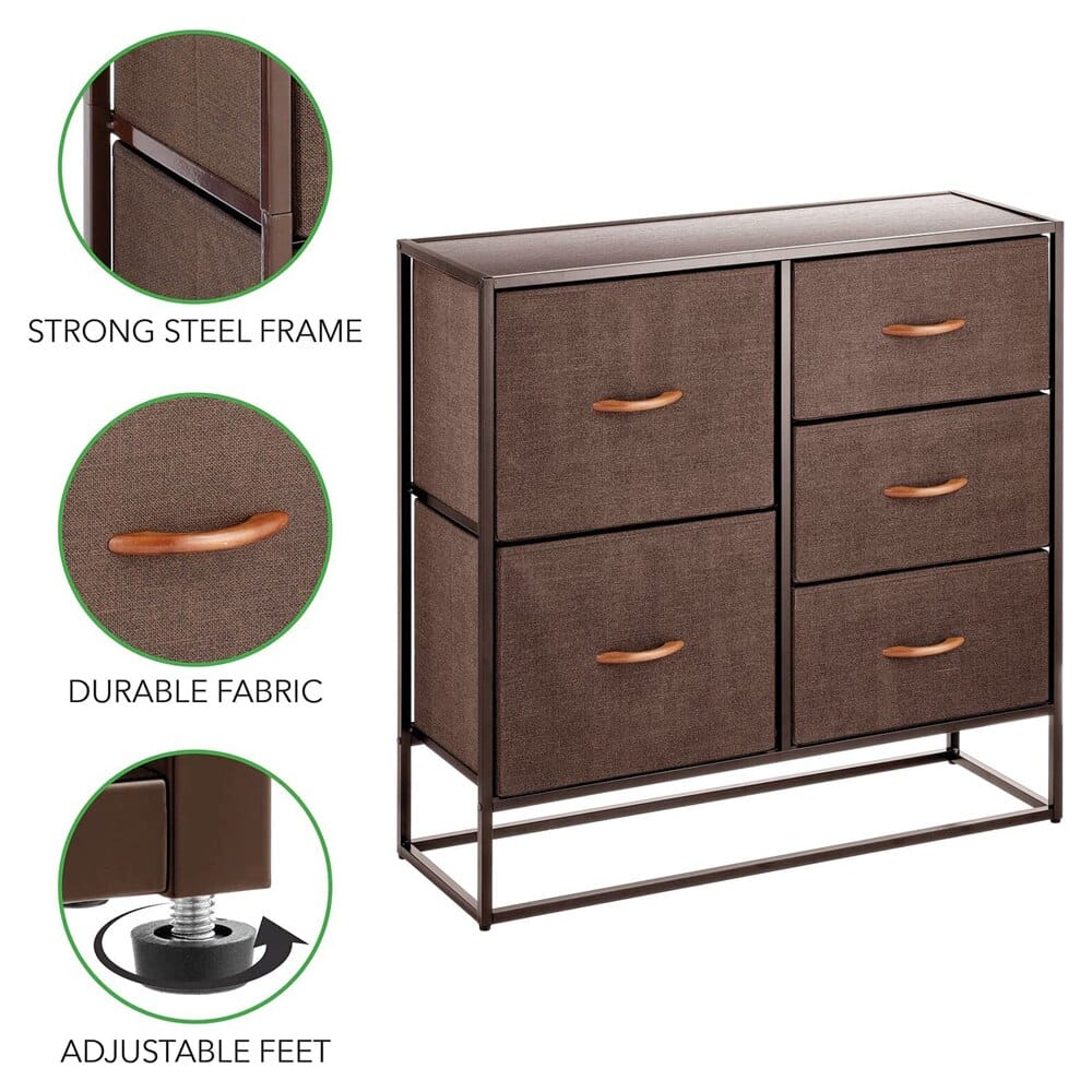 mDesign Tall Modern 5-Drawer Storage Dresser Unit, Espresso