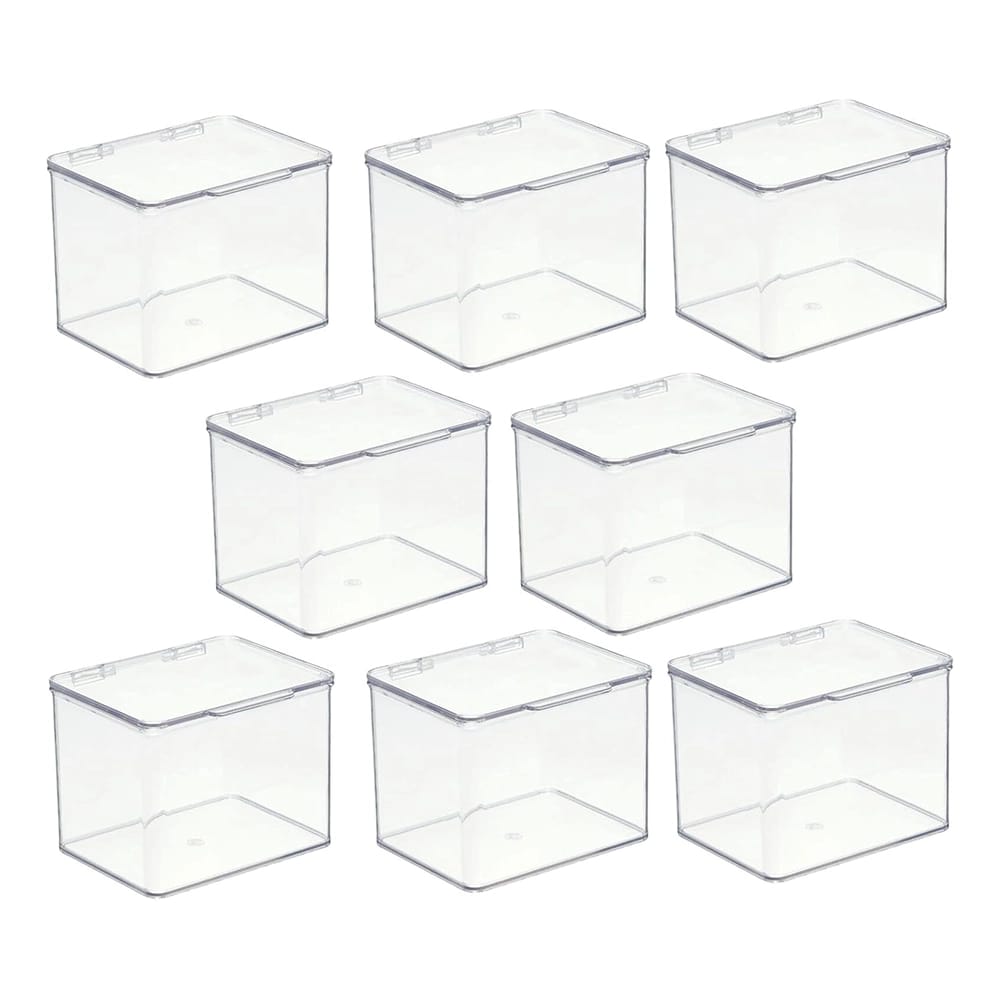mDesign Plastic Storage Organizer Box with Hinge, 8 Pack