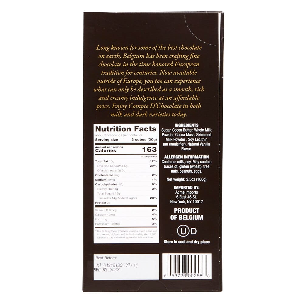 Fine Belgian Milk Chocolate, 3.5 oz