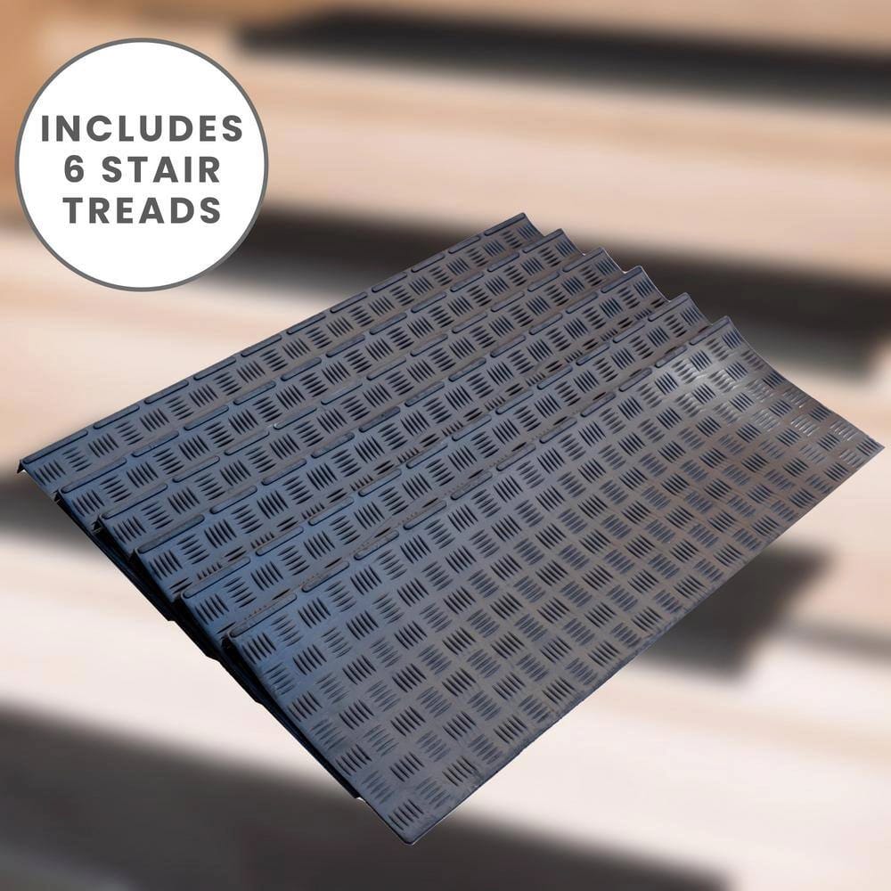 Checker Pattern 12" x 50" Rubber Stair Tread Covers, Black, 6 Pack