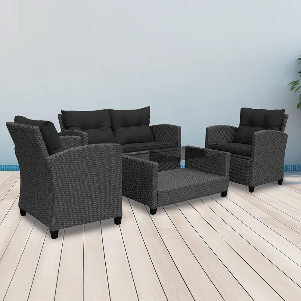 Outdoor 4-Piece Resin Wicker Patio Set, Black/Black