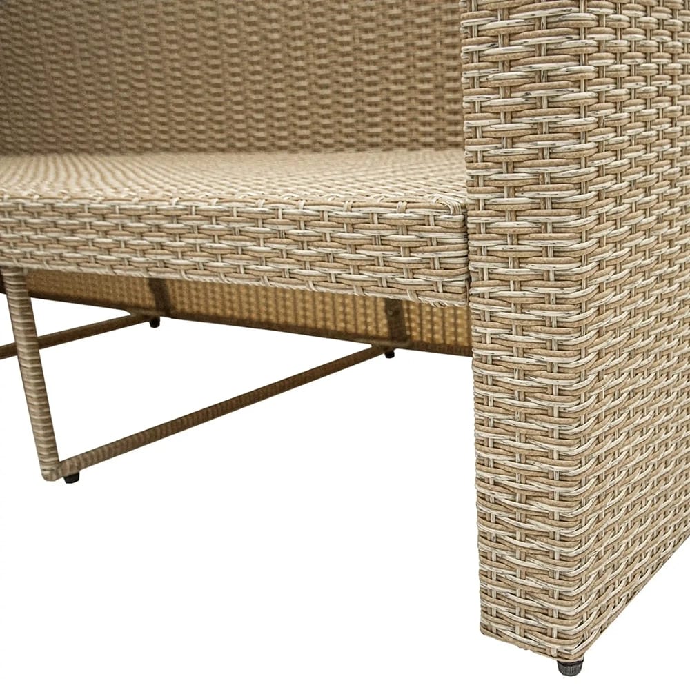 Deko Living Outdoor Wicker Patio Sofa with Canopy and Ottoman Set, Beige