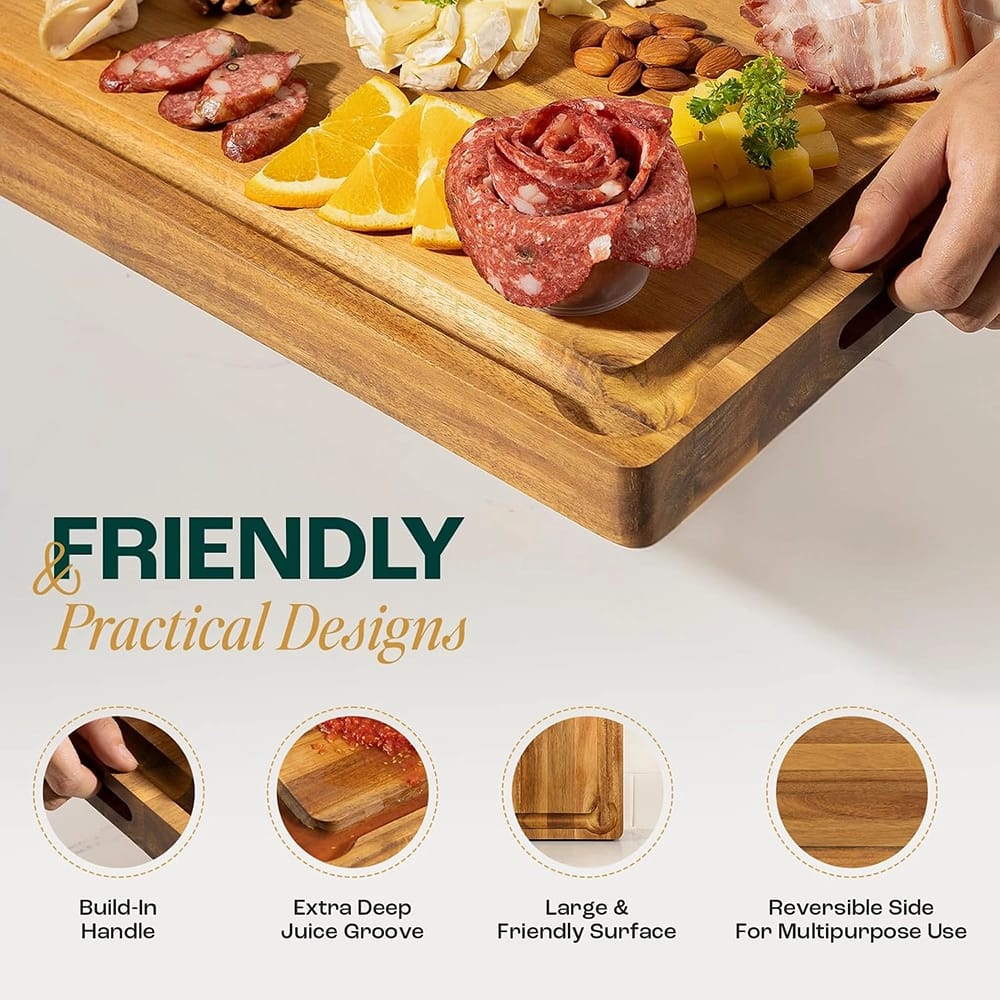 Yes4All Acacia Wood Cutting Board, 17" x 13" x 1.5"