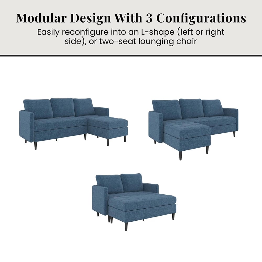 Dorel Home Xandor Modular Sectional Sofa with Storage Chaise, Blue Linen