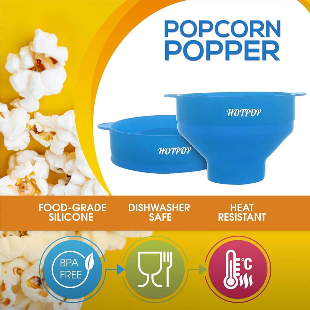 HOTPOP Silicone Microwave Popcorn Popper, Light Blue