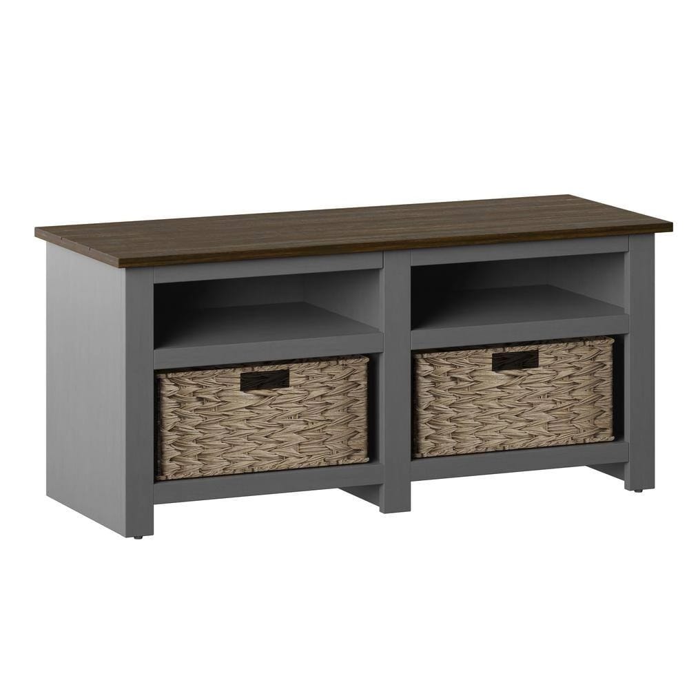 Twin Star Home Storage Bench with Baskets, Antique Gray