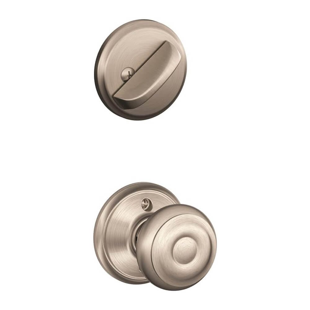 Schlage Georgian Interior Door Knob with Deadbolt, Satin Nickel