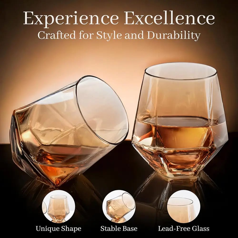 Whole Housewares Diamond Inspired Wine Glasses, Gold, Set of 5