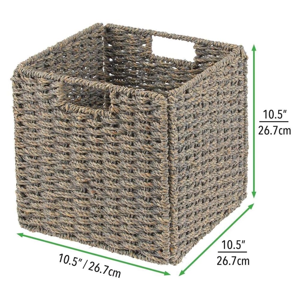 mDesign Seagrass Woven Cube Basket, Gray, 4 Pack