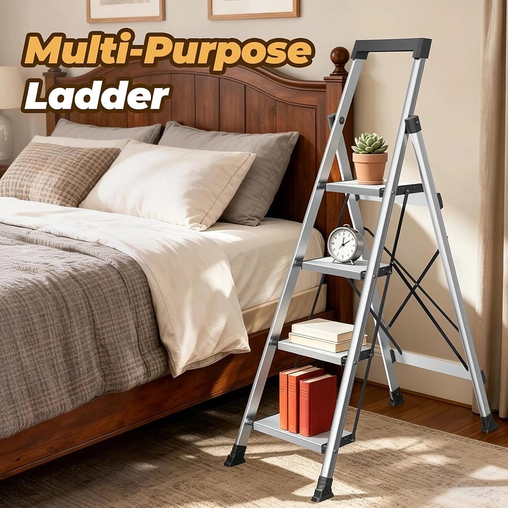 HBTower Aluminum 4 Step Ladder, Silver