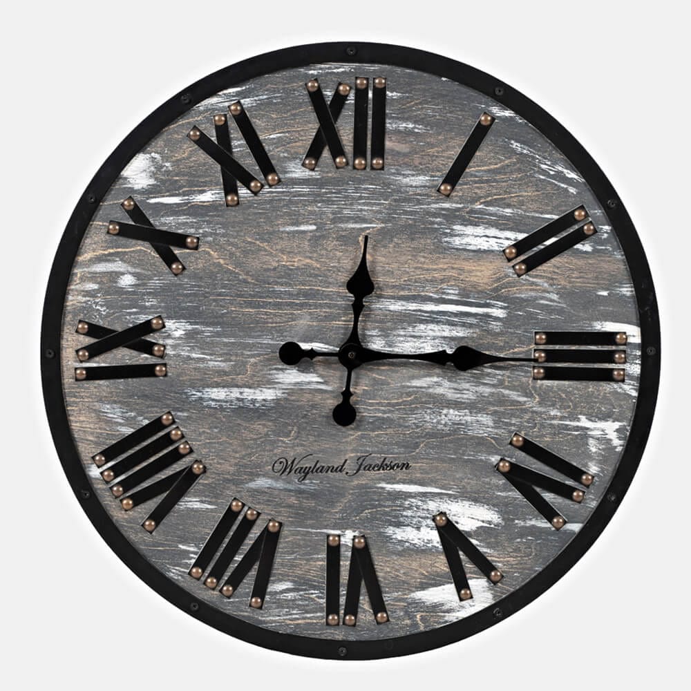 Jofran Furniture Wayland Jackson 30" Distressed Wood Wall Clock, Rustic Gray