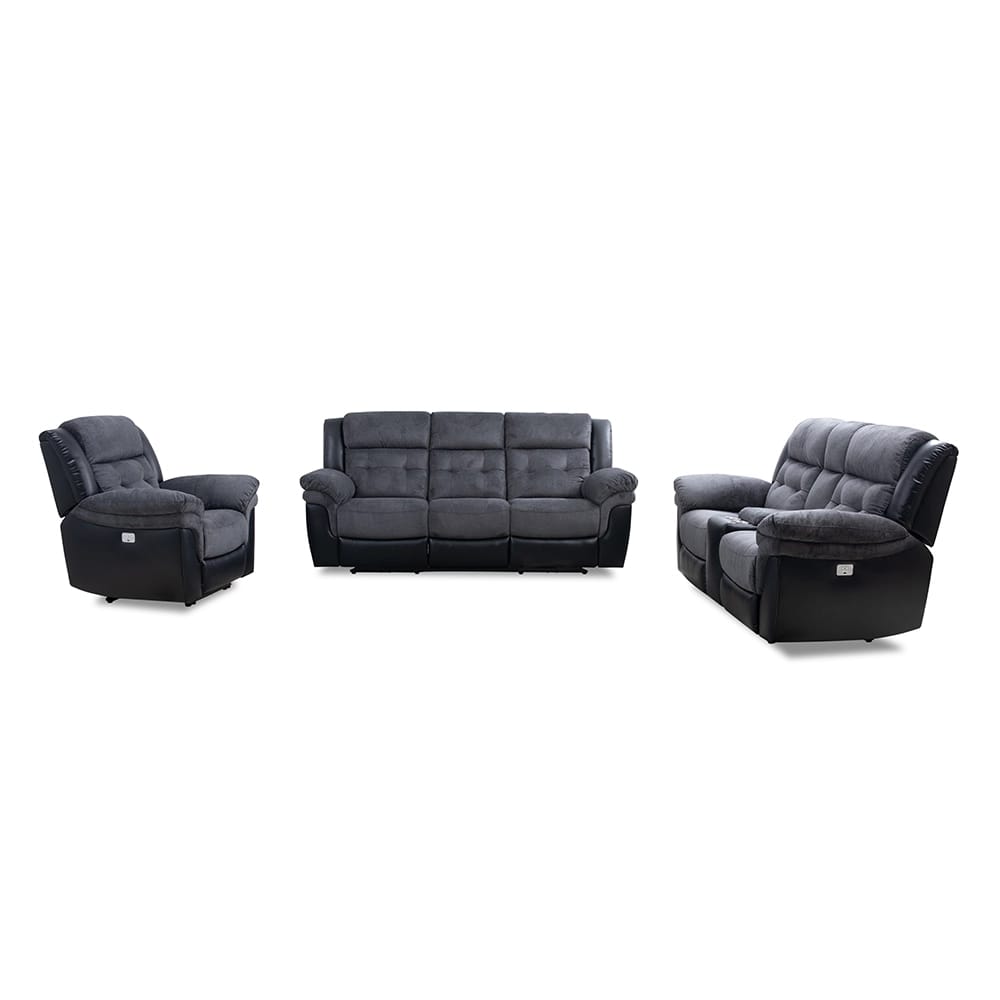 Two Tone Fabric Power Recliner Sofa, Gray/Black