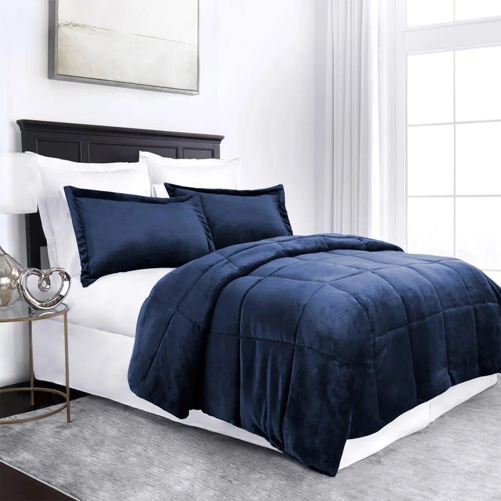 Sleep Restoration Micromink Goose Down Alternative Comforter Set, Full/Queen, Navy