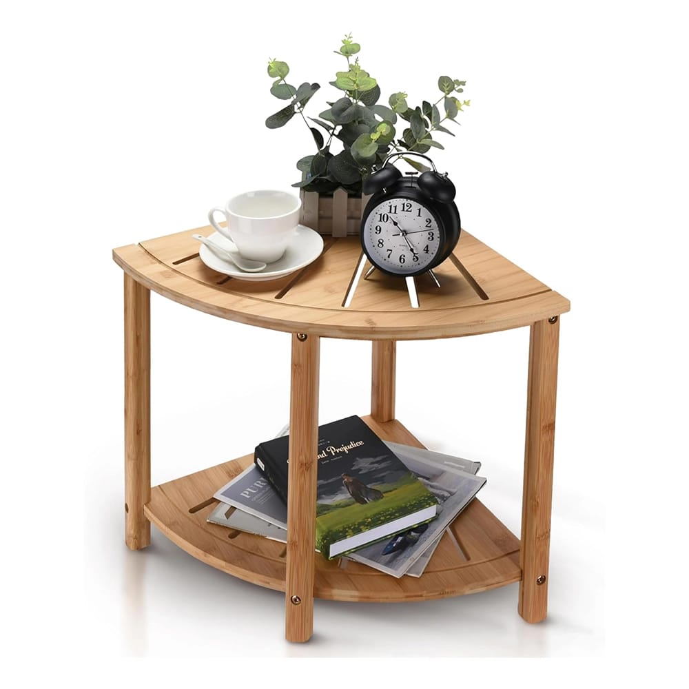Bamodi Bamboo Corner Stool with Storage Shelf