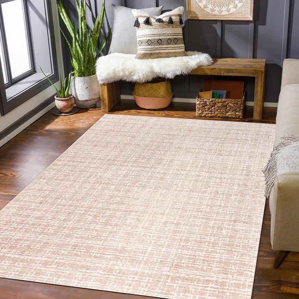 Hazel Collection 9' x 12' Grid Area Rug, Beige & Ivory