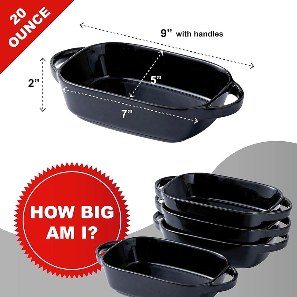 Bruntmor 9" x 5" Ceramic Baking Dish, Black, Set of 4