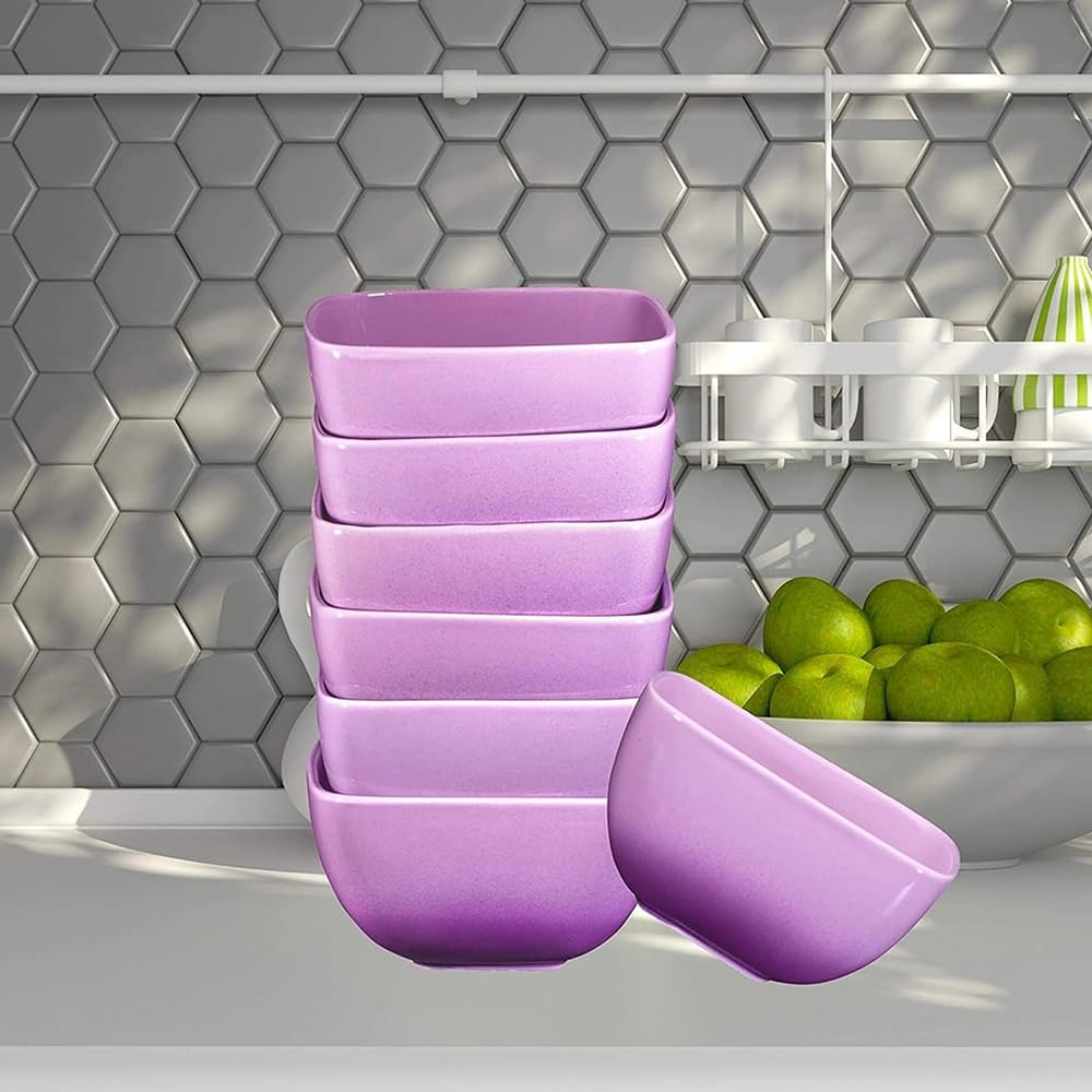 Bruntmor Large Ceramic Square Bowls, Purple, Set of 6