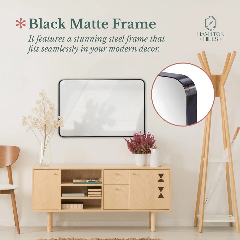 Hamilton Hills 24" x 36" Metal Frame Mirror, Black