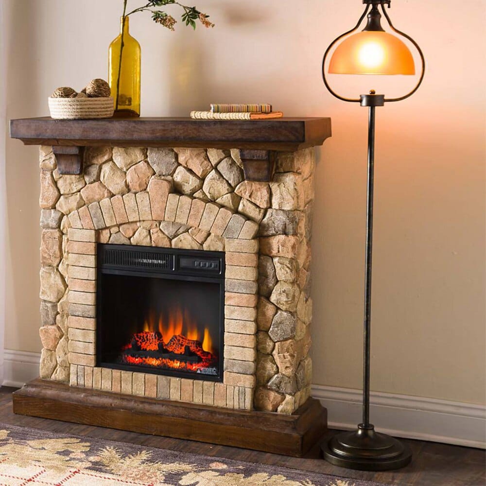 Twin Star Home Tequesta Electric Fireplace Heater, Old World Brown