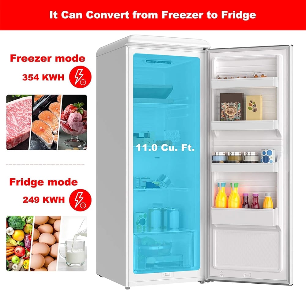 Galanz 11 cu.ft. Convertible Freezer/Fridge, Milkshake White