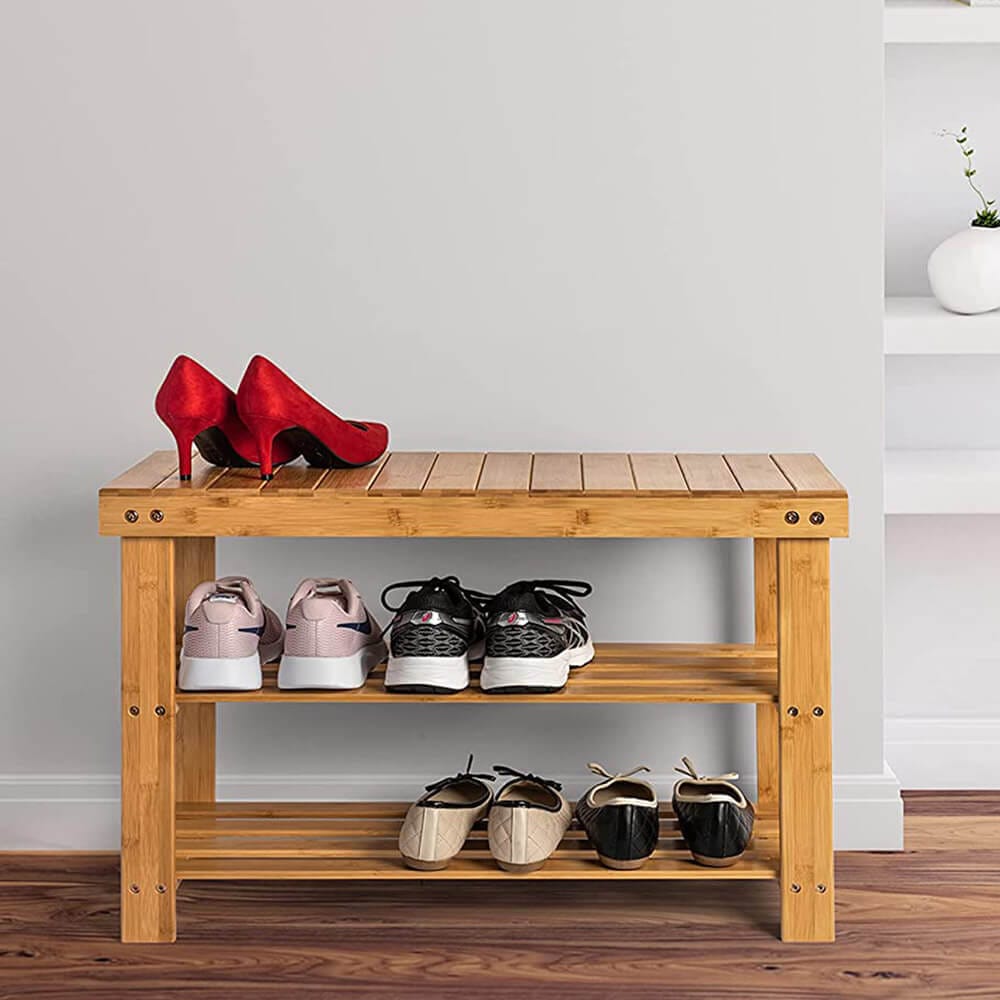Homemaid Living 3-Tier Bamboo Shoe Rack & Bench, Natural