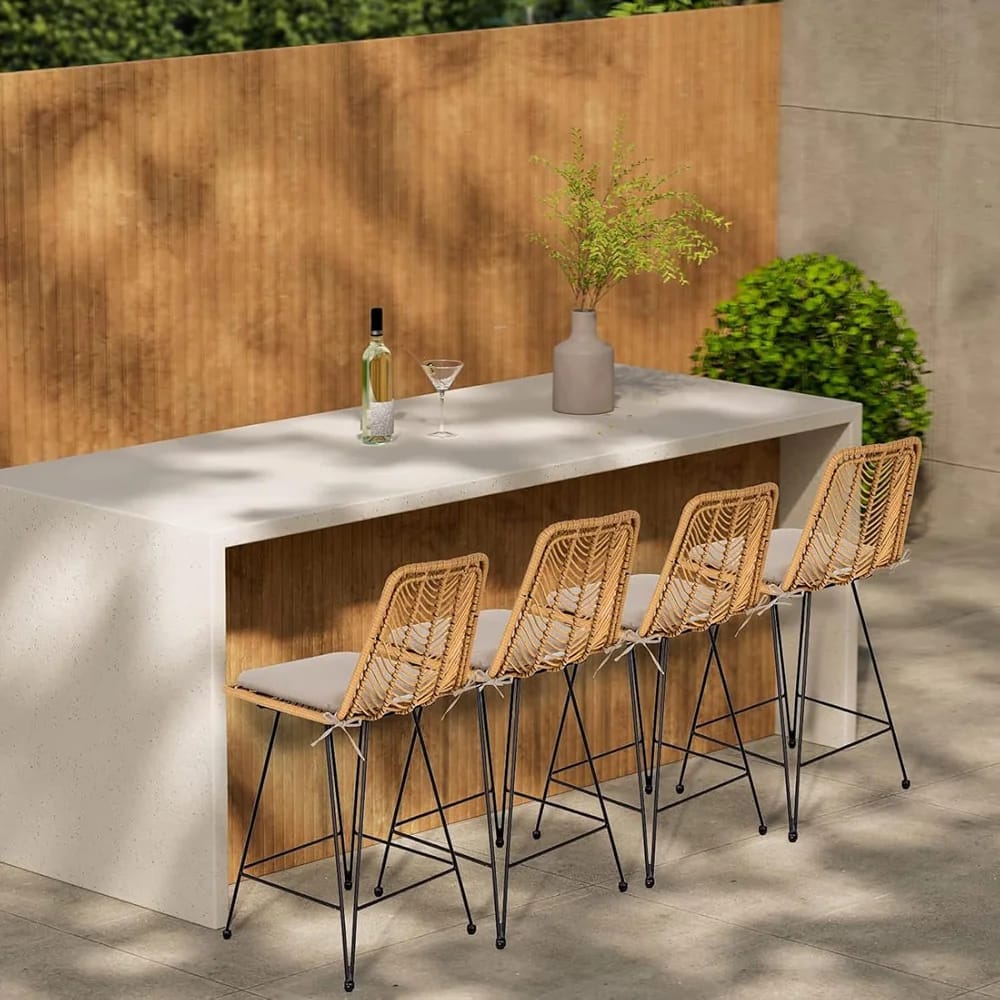 Idzo Chateau Outdoor Rattan Bar Stools, 2-Piece, Tan, 36.5"