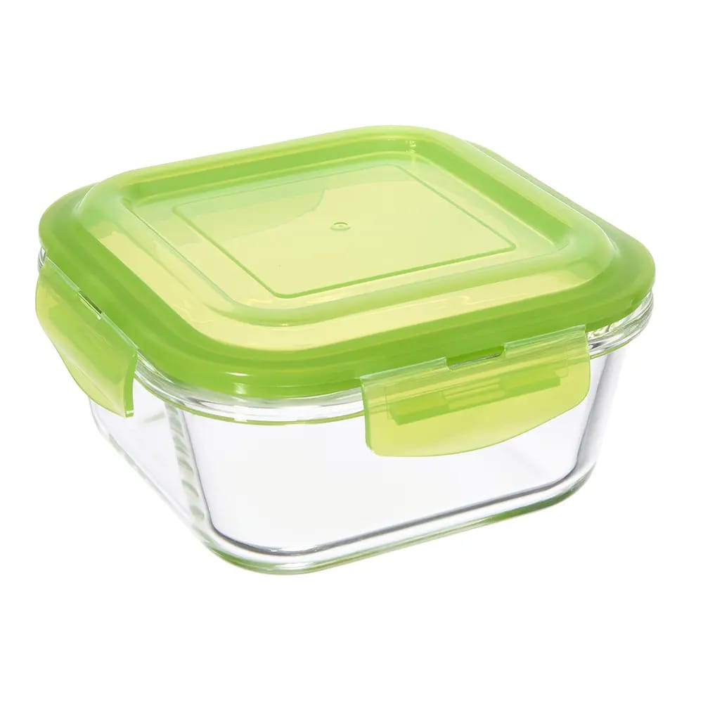 Home Living Square Glass Food Storage Container, Green, 27.05 oz