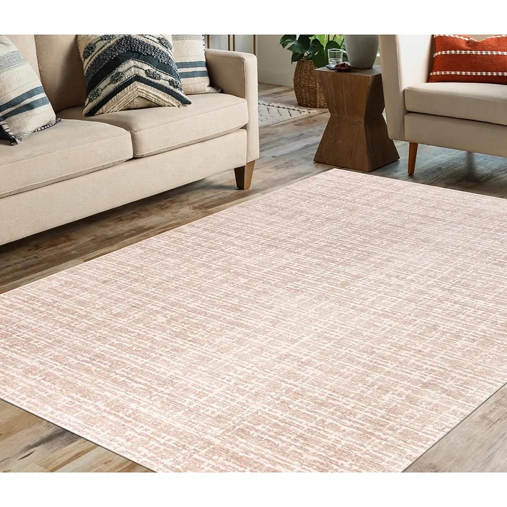 Hazel Collection 9' x 12' Grid Area Rug, Beige & Ivory