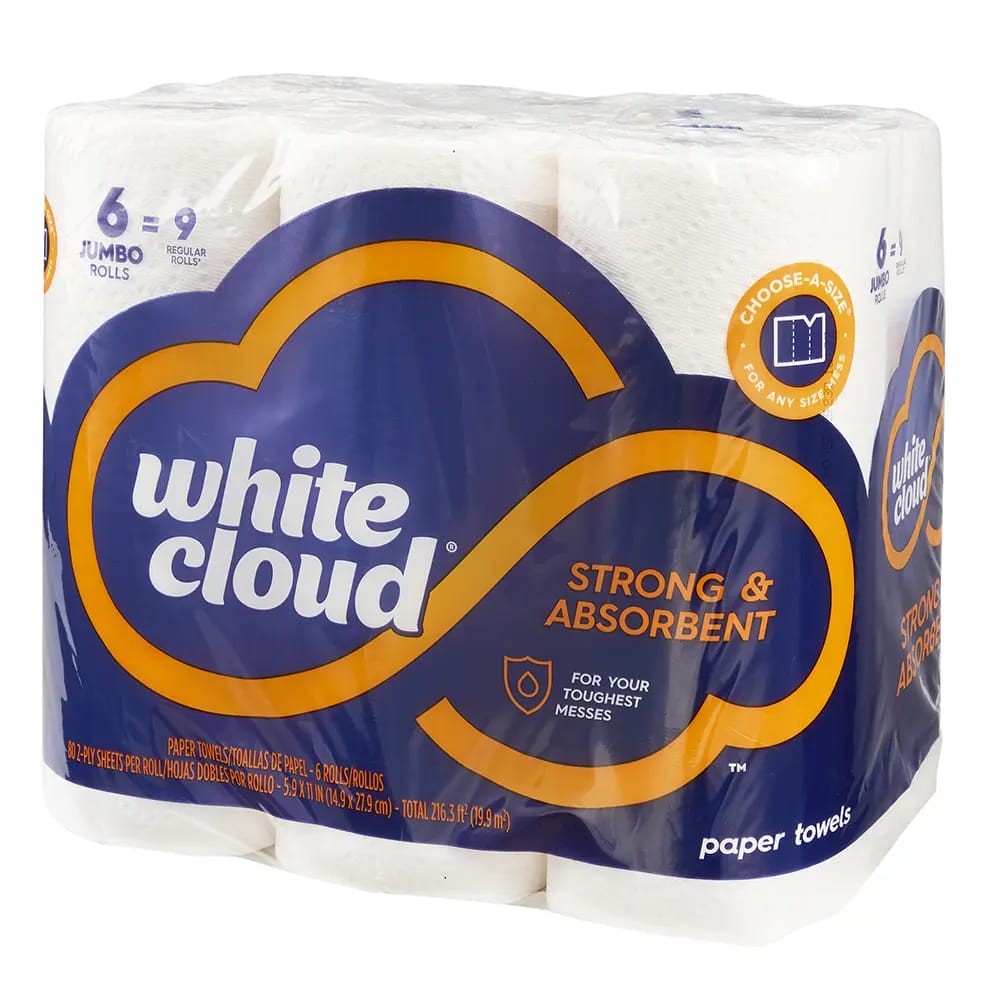 White Cloud Jumbo Paper Towel Rolls, 6 pk
