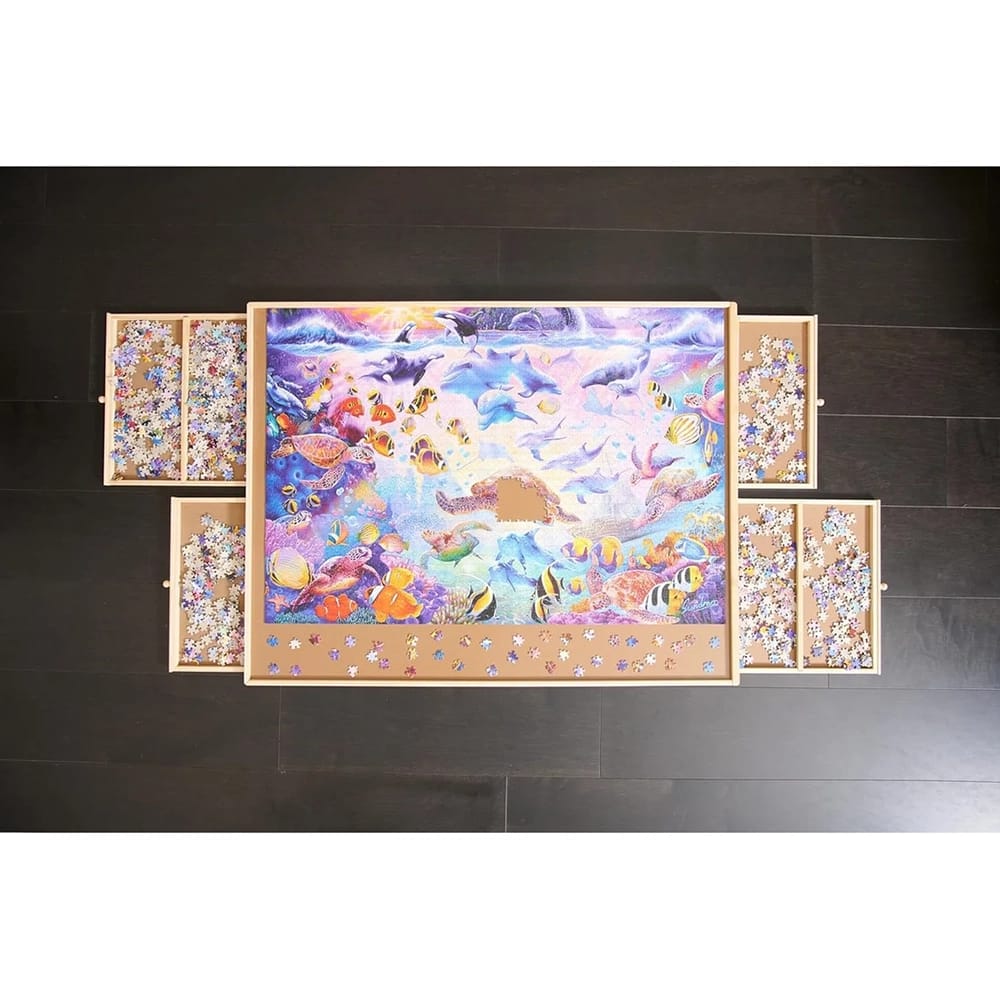 Wooden Puzzle Table with Drawers, 2,000 Piece Size
