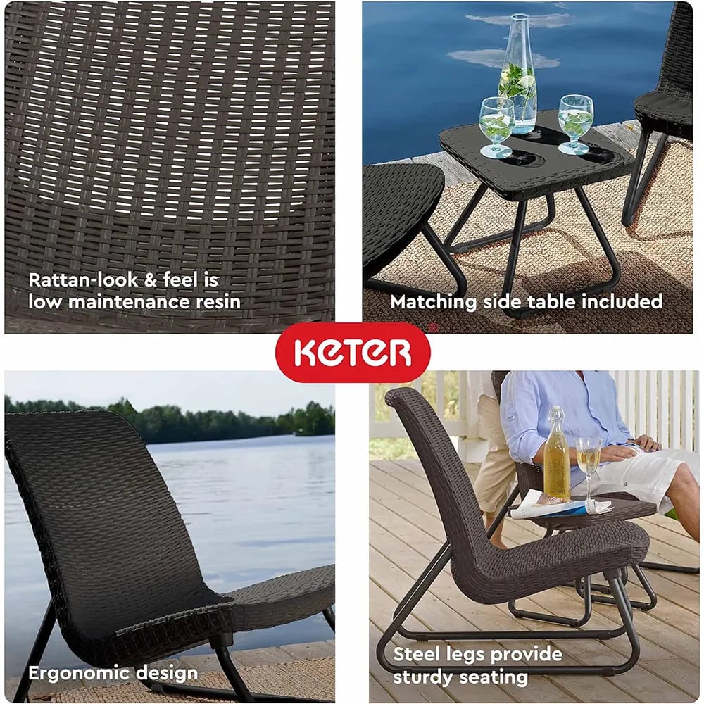 Keter Rio 3-Piece Resin Wicker Patio Furniture Set, Anthracite