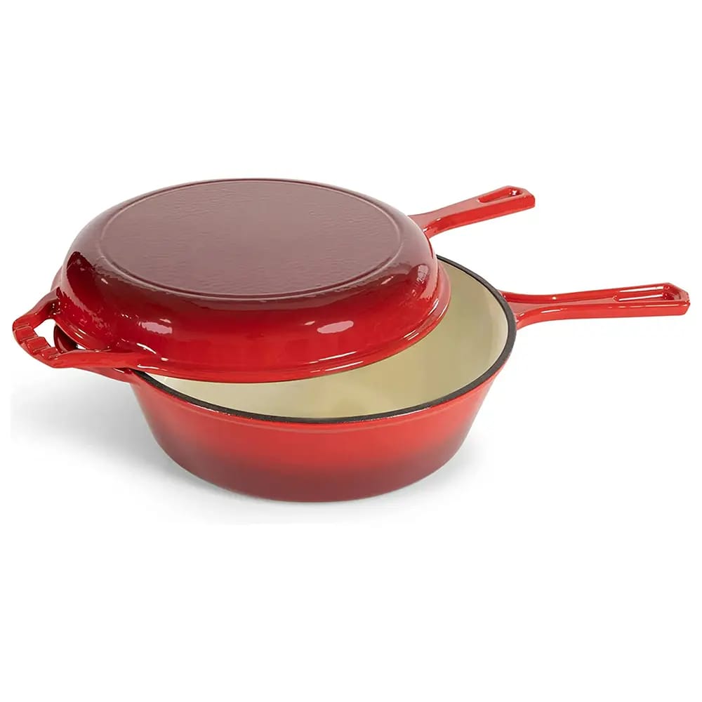 Bruntmor Enameled 3-Quart 2-in-1 Cast Iron Multi-Cooker, Red